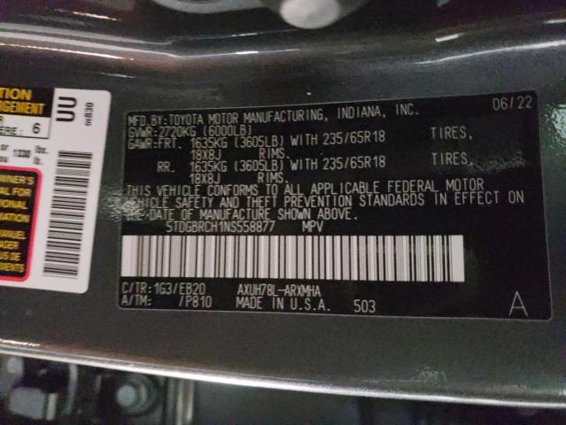 VIN 5TDGBRCH1NS558877 2022 Toyota Highlander, Hybri... no.13