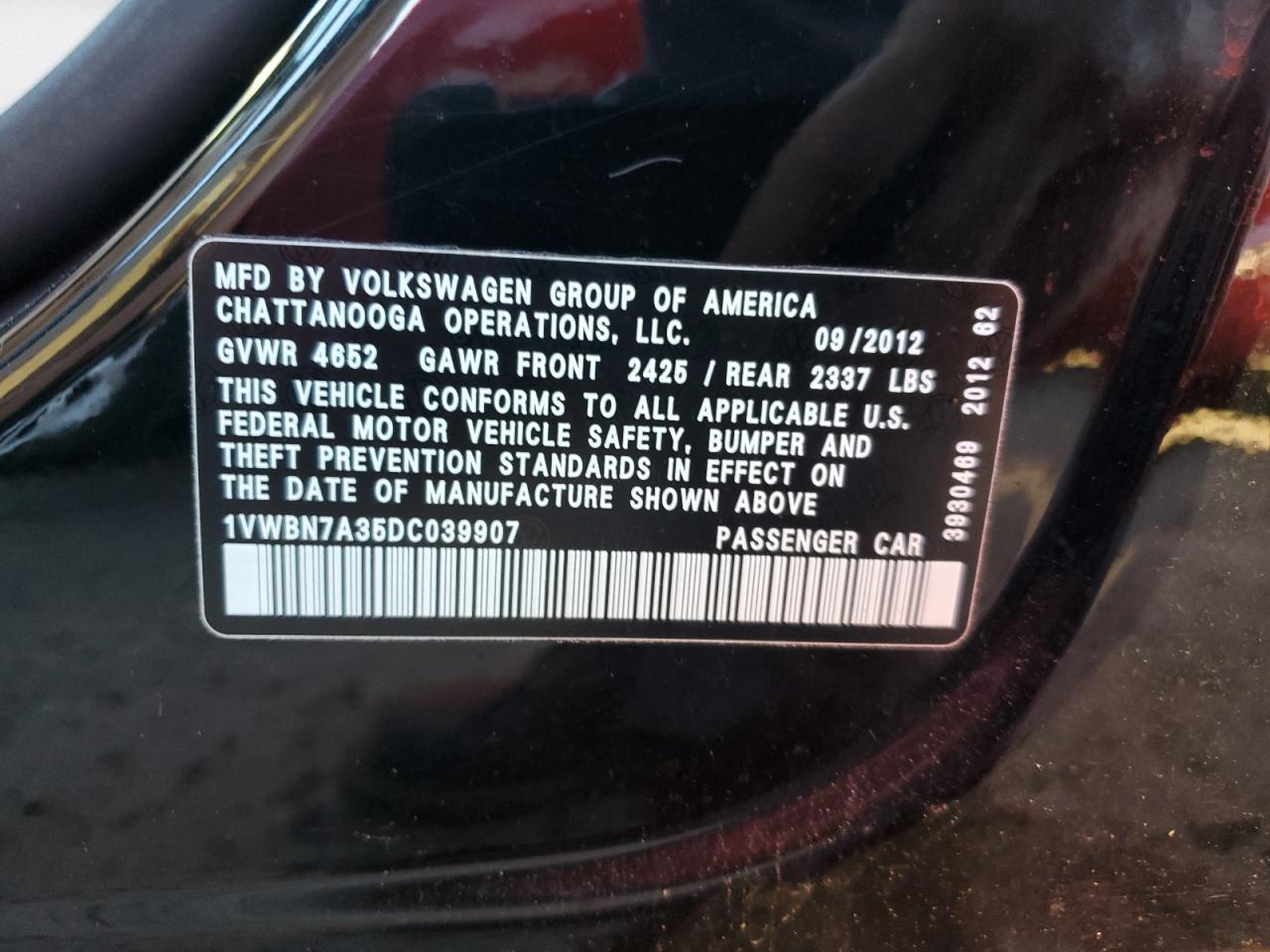 1vwbn7a35dc039907 1VWBN7A35DC039907 2013 Volkswagen Passat Se