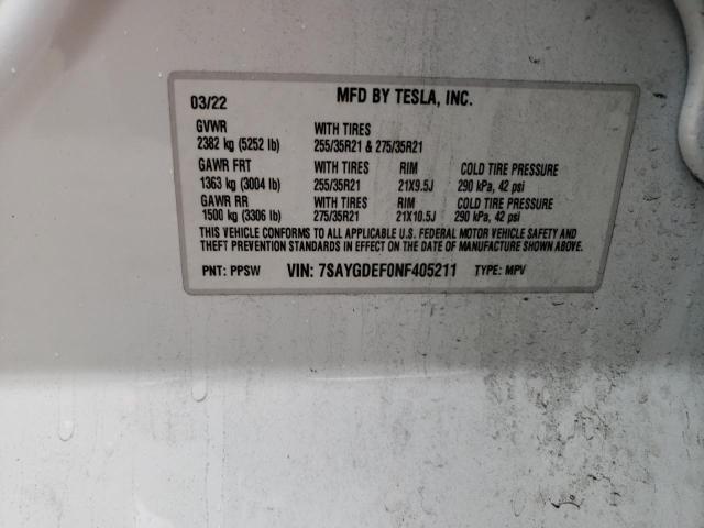 7SAYGDEF0NF405211 | 2022 TESLA MODEL Y