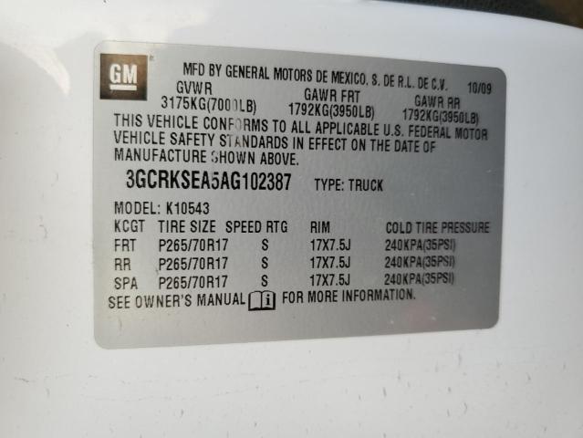 3GCRKSEA5AG102387 2010 Chevrolet Silverado K1500 Lt