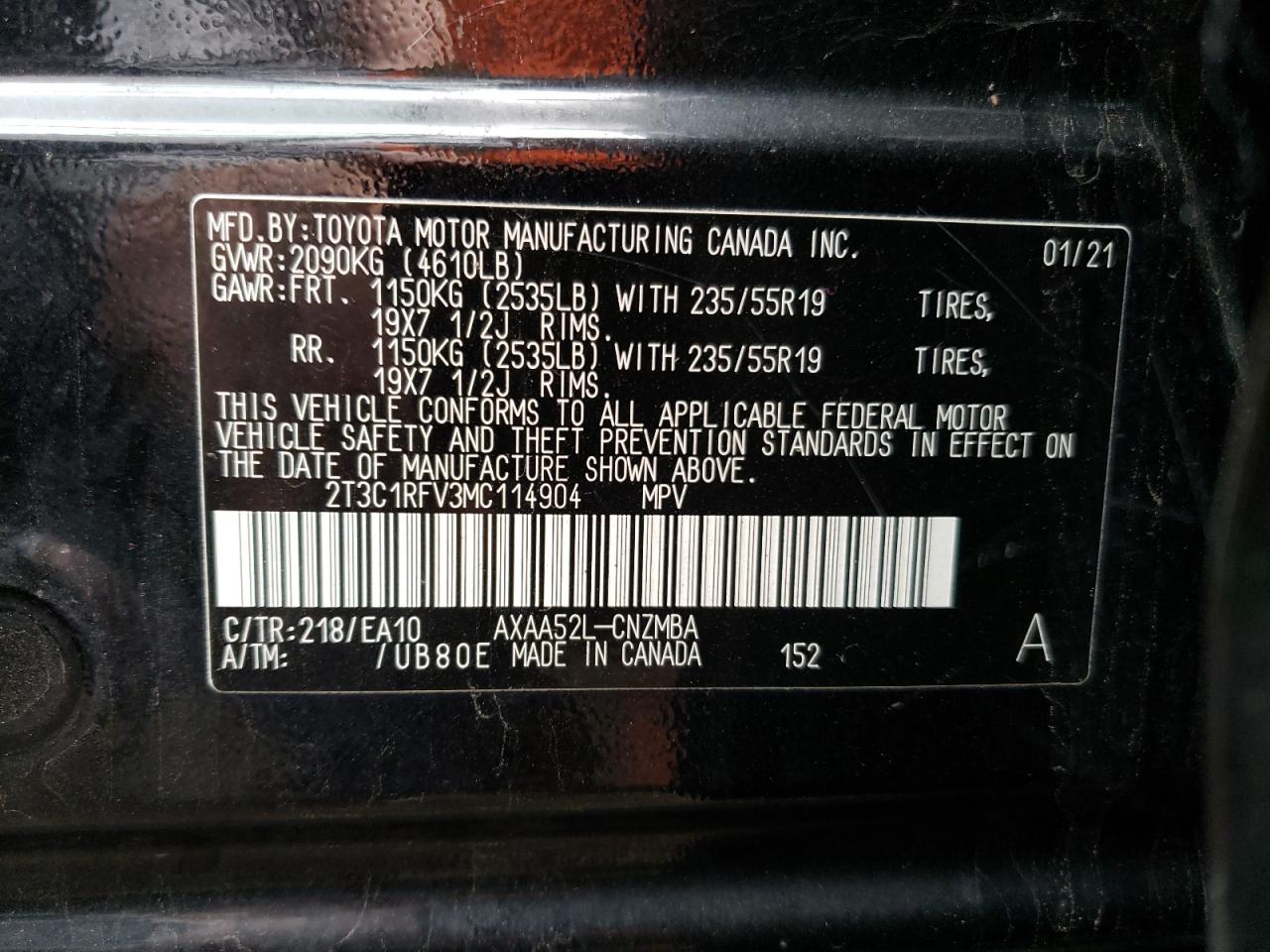 2T3C1RFV3MC114904 2021 Toyota Rav4 Xle Premium