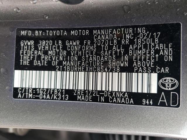 2T1BURHEXHC854738 | 2017 Toyota corolla l