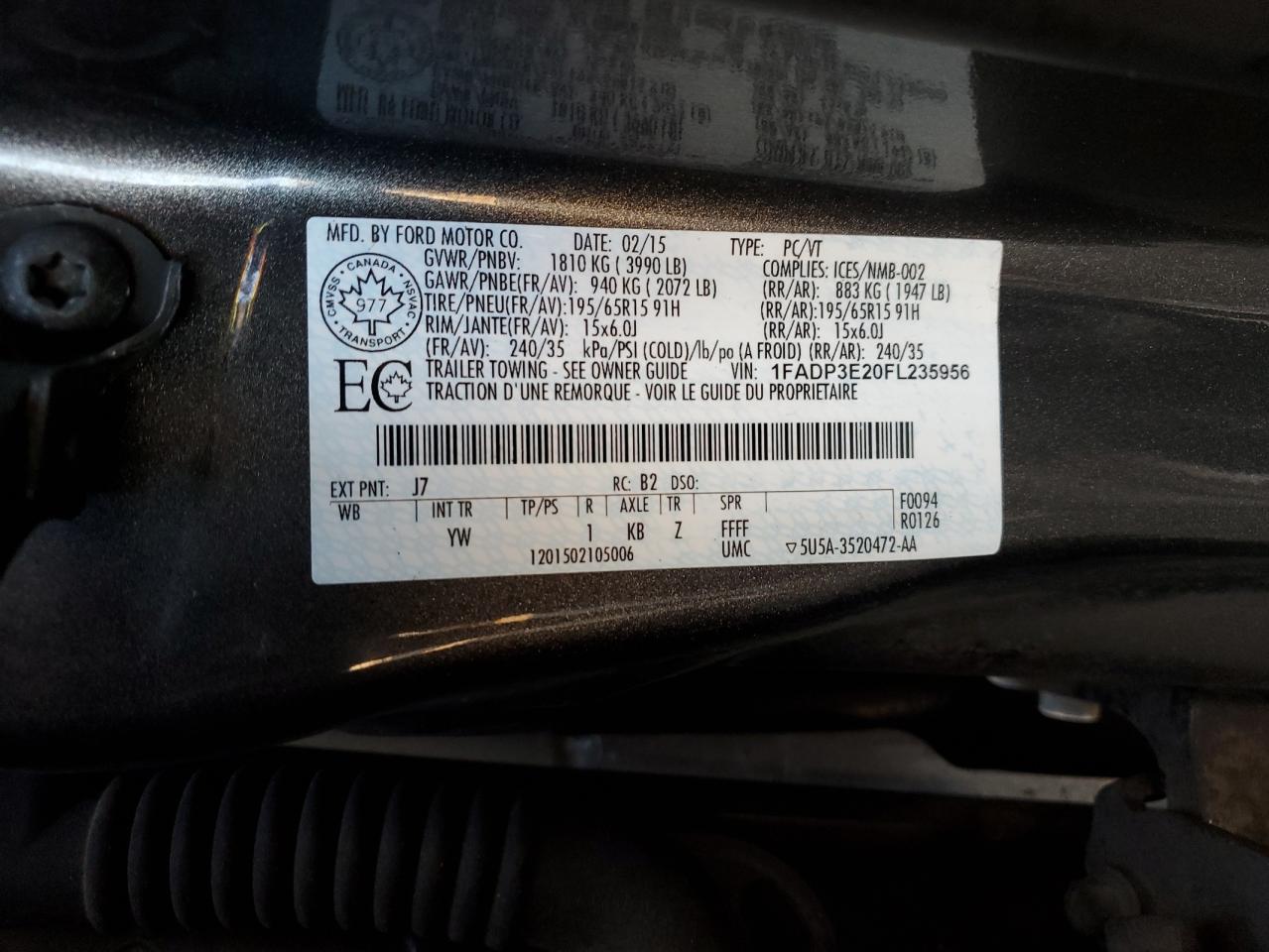 1FADP3E20FL235956 2015 Ford Focus S