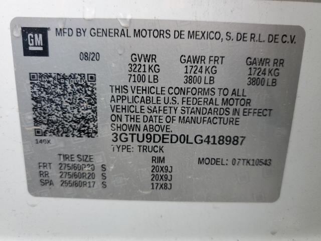 3GTU9DED0LG418987 | 2020 GMC SIERRA K15