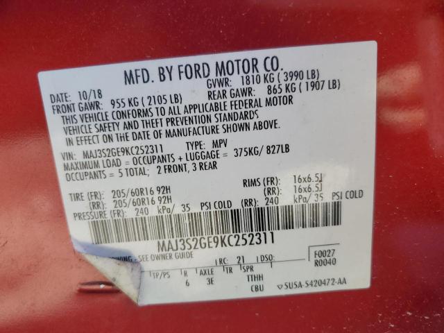 MAJ3S2GE9KC252311 | 2019 FORD ECOSPORT S