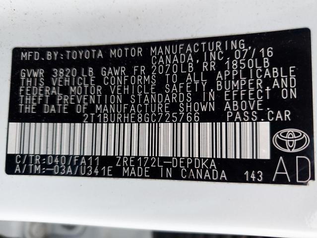 2016 TOYOTA COROLLA L - 2T1BURHE8GC725766