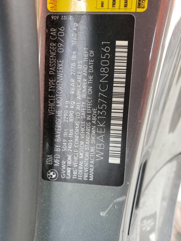 wbaek13577cn80561 WBAEK13577CN80561 2007 BMW 650 I