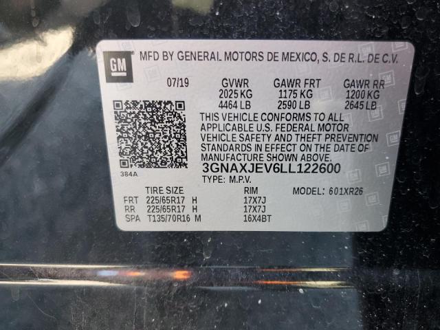 3GNAXJEV6LL122600 | 2020 CHEVROLET EQUINOX LT