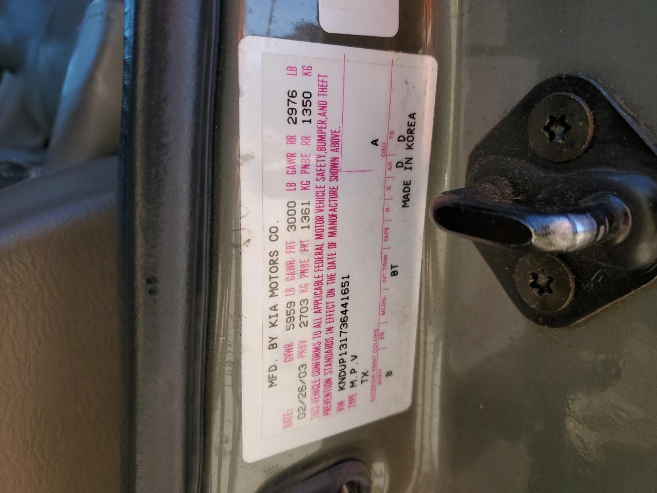 kndup131736441651 KNDUP131736441651 2003 Kia Sedona Ex