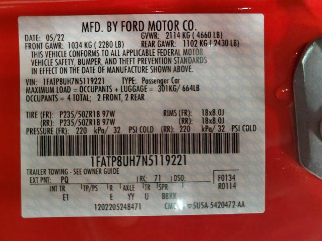 1FATP8UH7N5119221 | 2022 FORD MUSTANG