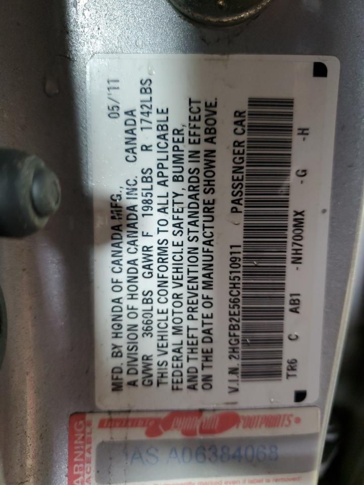 2HGFB2E56CH510911 2012 Honda Civic Lx