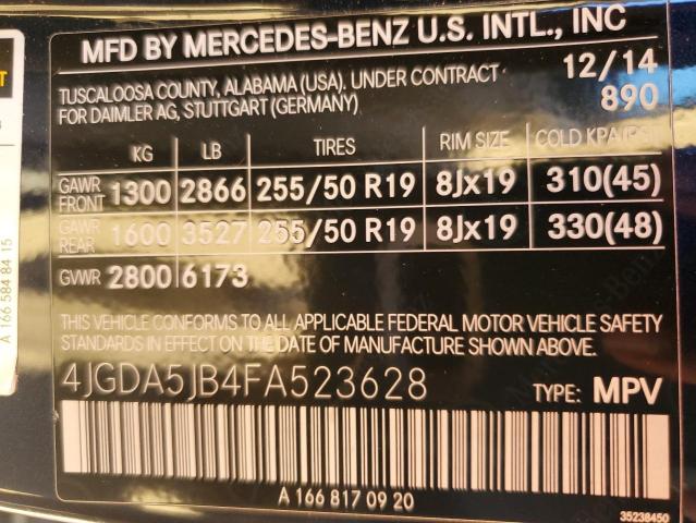 VIN 4JGDA5JB4FA523628 2015 Mercedes-Benz ML-Class, 350 no.13