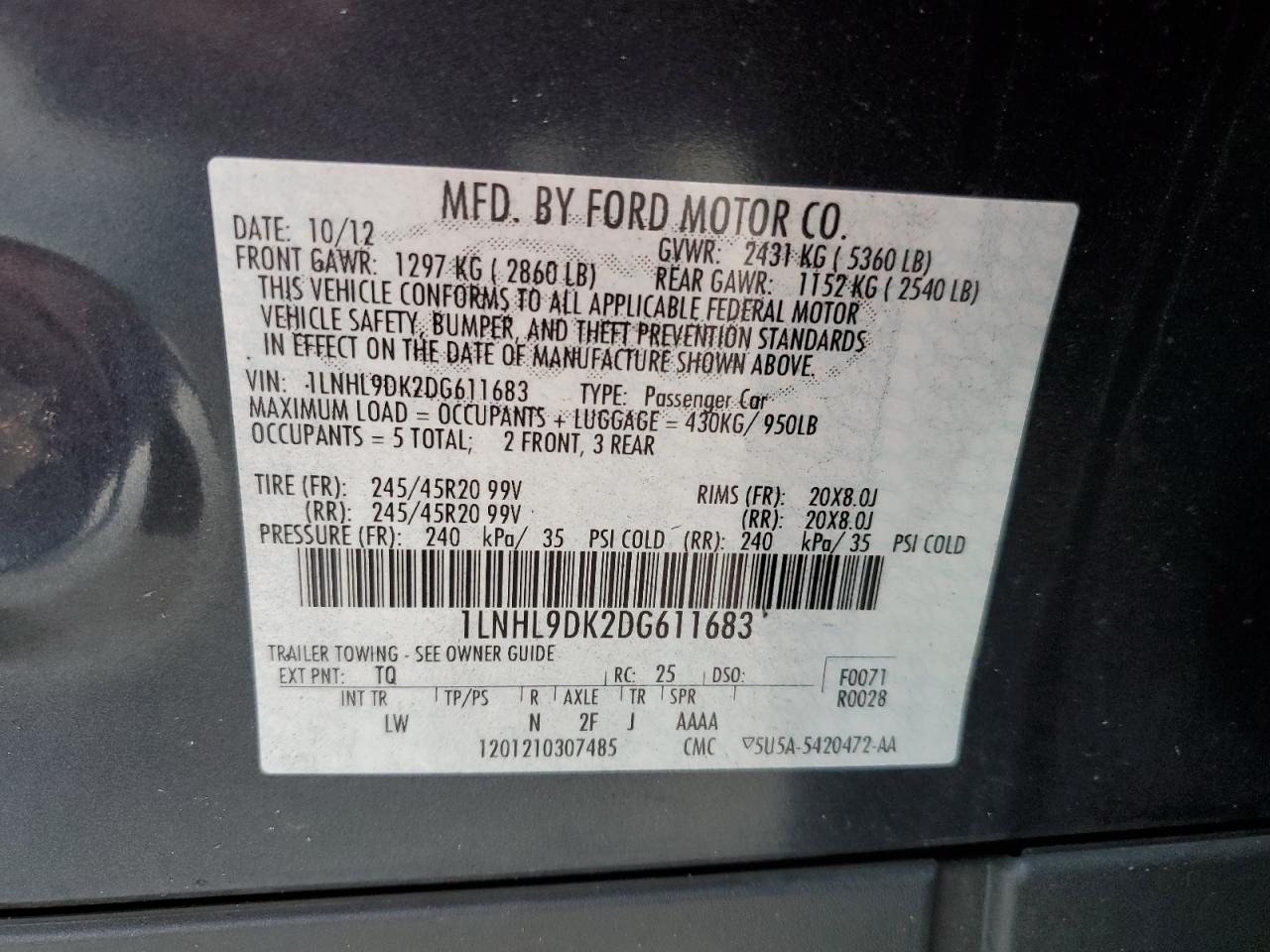 1LNHL9DK2DG611683 2013 Lincoln Mks