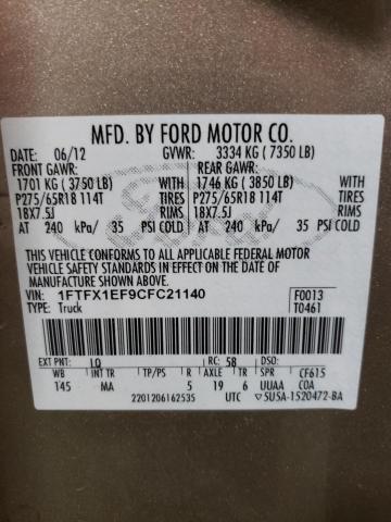 1FTFX1EF9CFC21140 | 2012 Ford f150 super cab