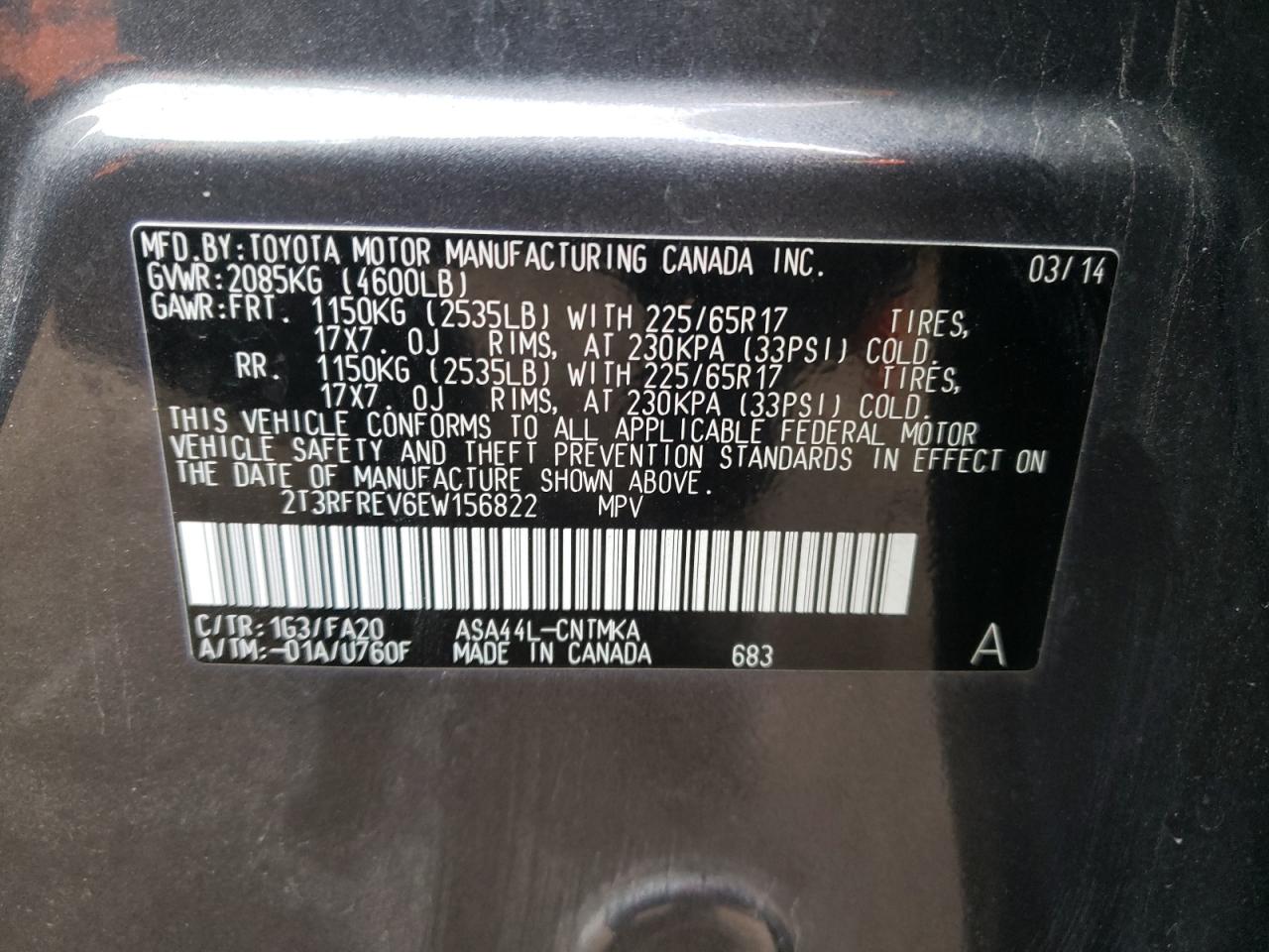 2T3RFREV6EW156822 2014 Toyota Rav4 Xle