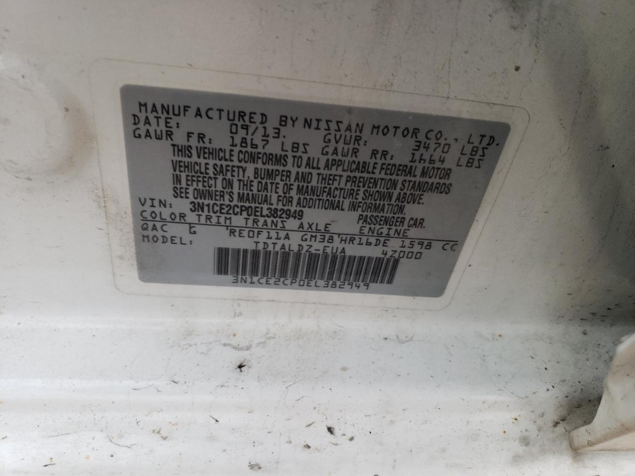 3N1CE2CP0EL382949 2014 Nissan Versa Note S 3N1CE2CP0EL382949 2014 Nissan Versa Note S