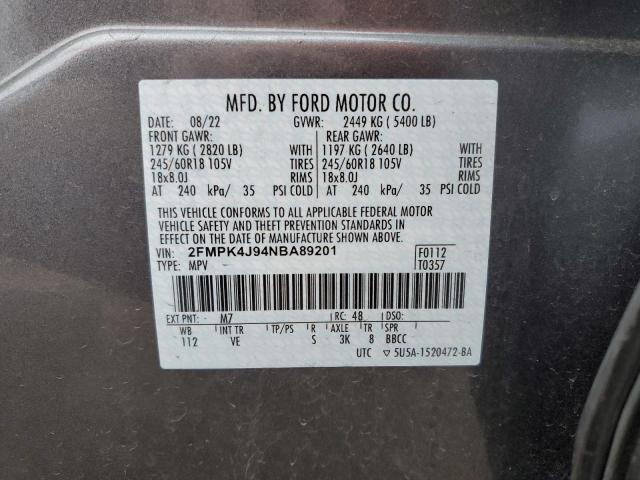 2FMPK4J94NBA89201 | 2022 FORD EDGE SEL