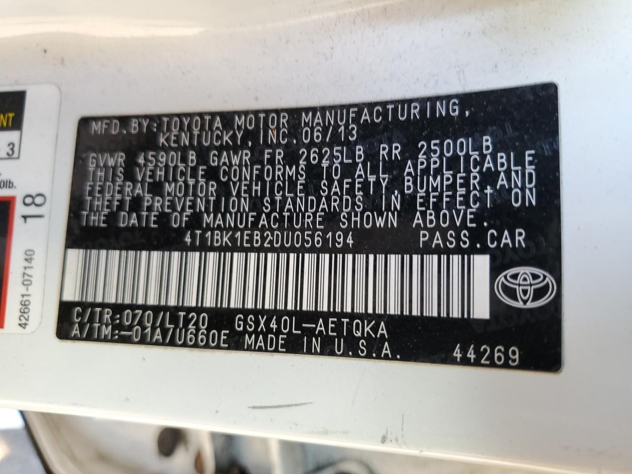 4T1BK1EB2DU056194 2013 Toyota Avalon Base