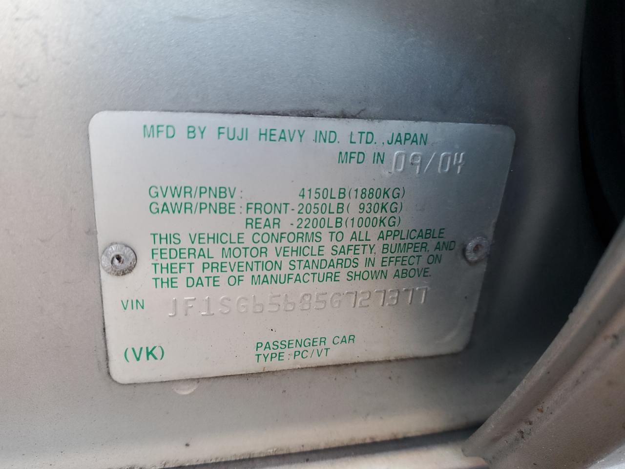 jf1sg65685g727377 JF1SG65685G727377 2005 Subaru Forester 2.5Xs