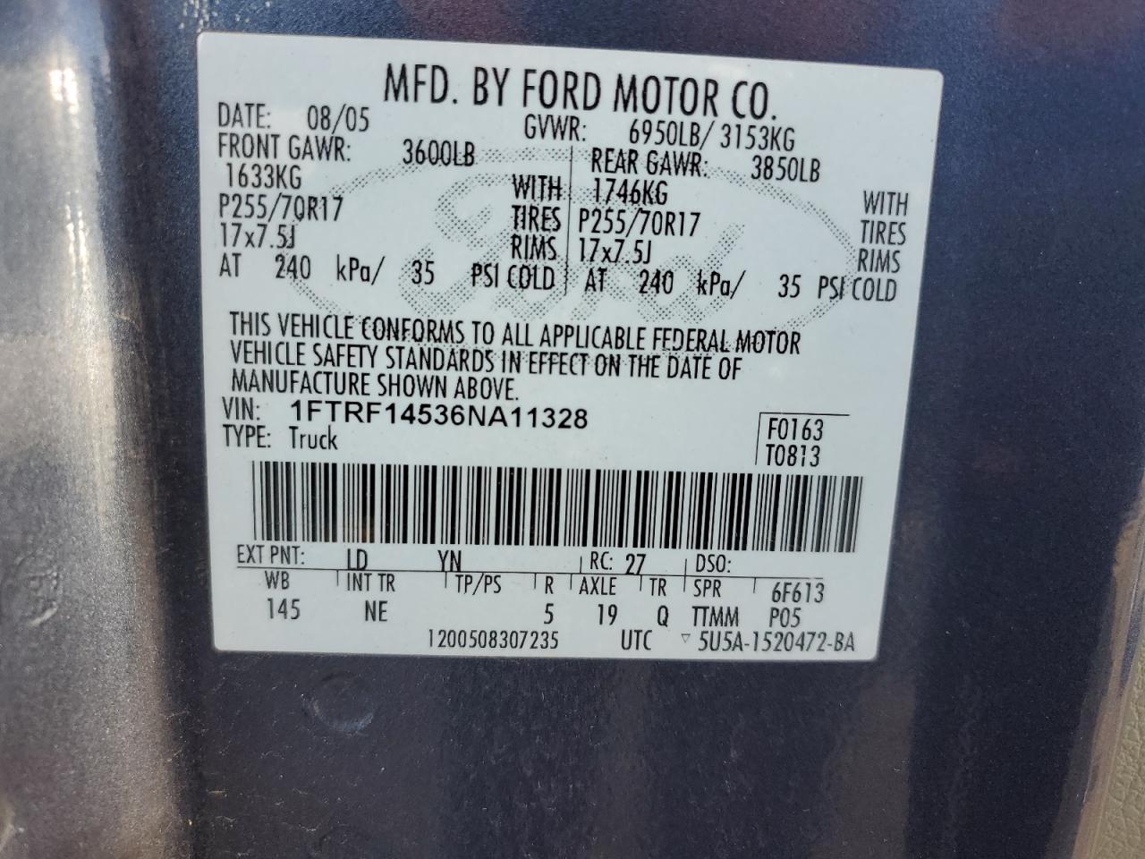 1FTRF14536NA11328 2006 Ford F150