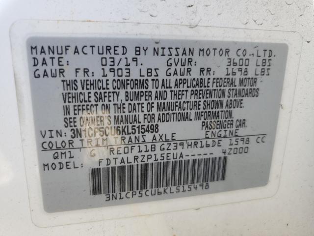 3N1CP5CU6KL515498 | 2019 NISSAN KICKS S