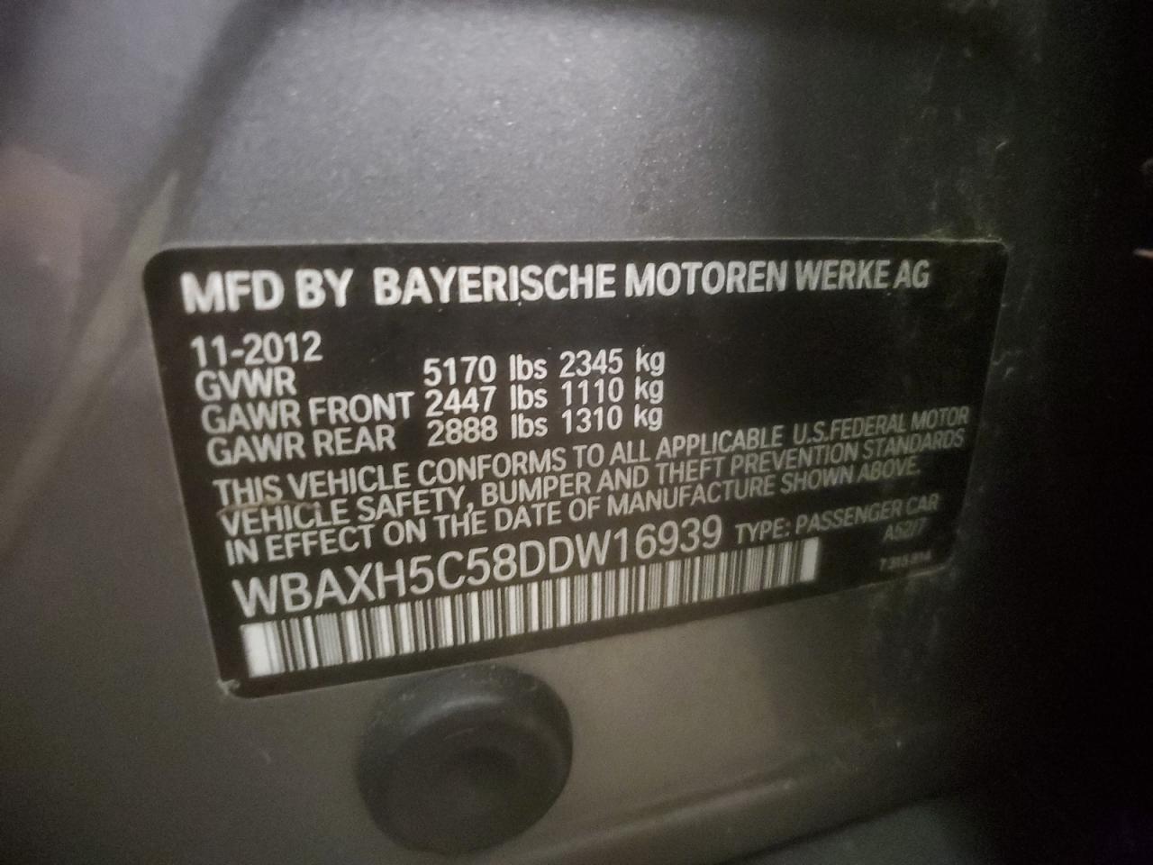 WBAXH5C58DDW16939 2013 BMW 528 Xi