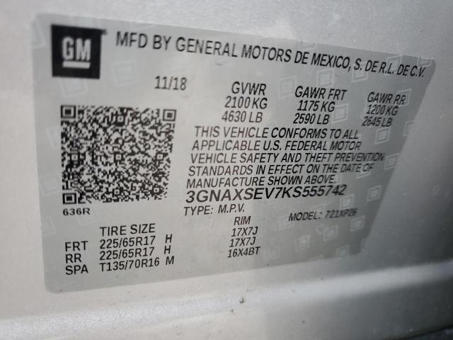 3GNAXSEV7KS555742 | 2019 CHEVROLET EQUINOX LS