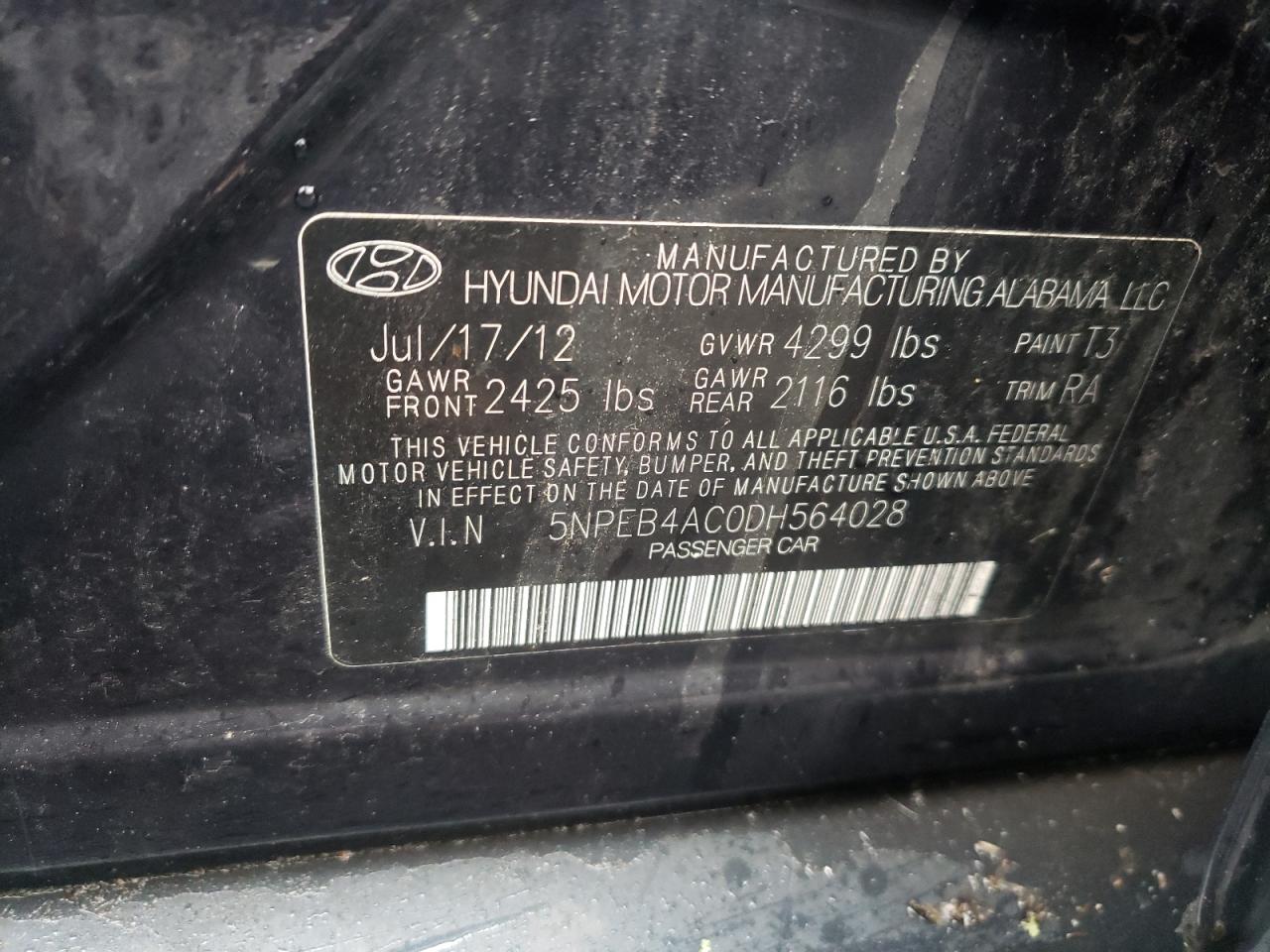 5NPEB4AC0DH564028 2013 Hyundai Sonata Gls