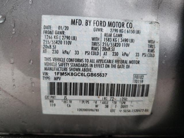 1FM5K8GC6LGB65637 | 2020 FORD EXPLORER S