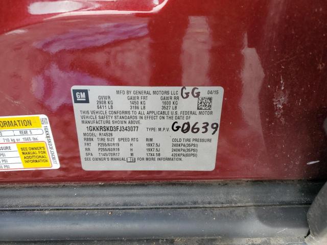 1GKKRSKD3FJ343077 | 2015 GM c acadia slt-2