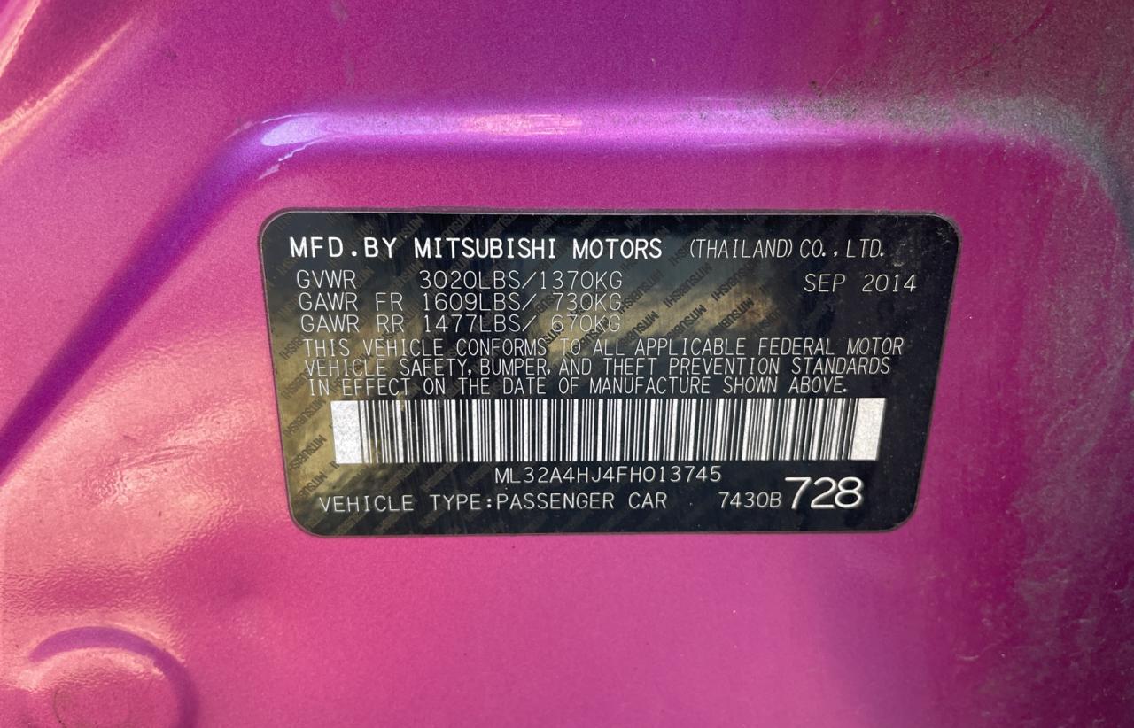 ml32a4hj4fh013745 ML32A4HJ4FH013745 2015 Mitsubishi Mirage Es
