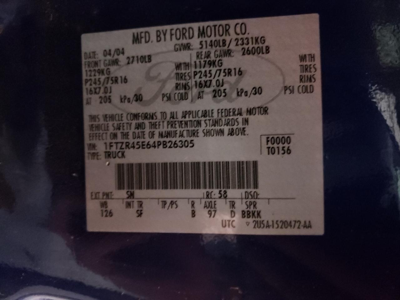 1FTZR45E64PB26305 2004 Ford Ranger Super Cab