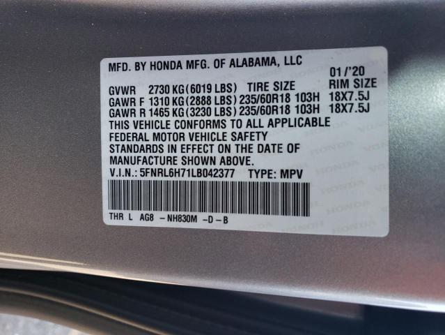 5FNRL6H71LB042377 | 2020 Honda odyssey exl