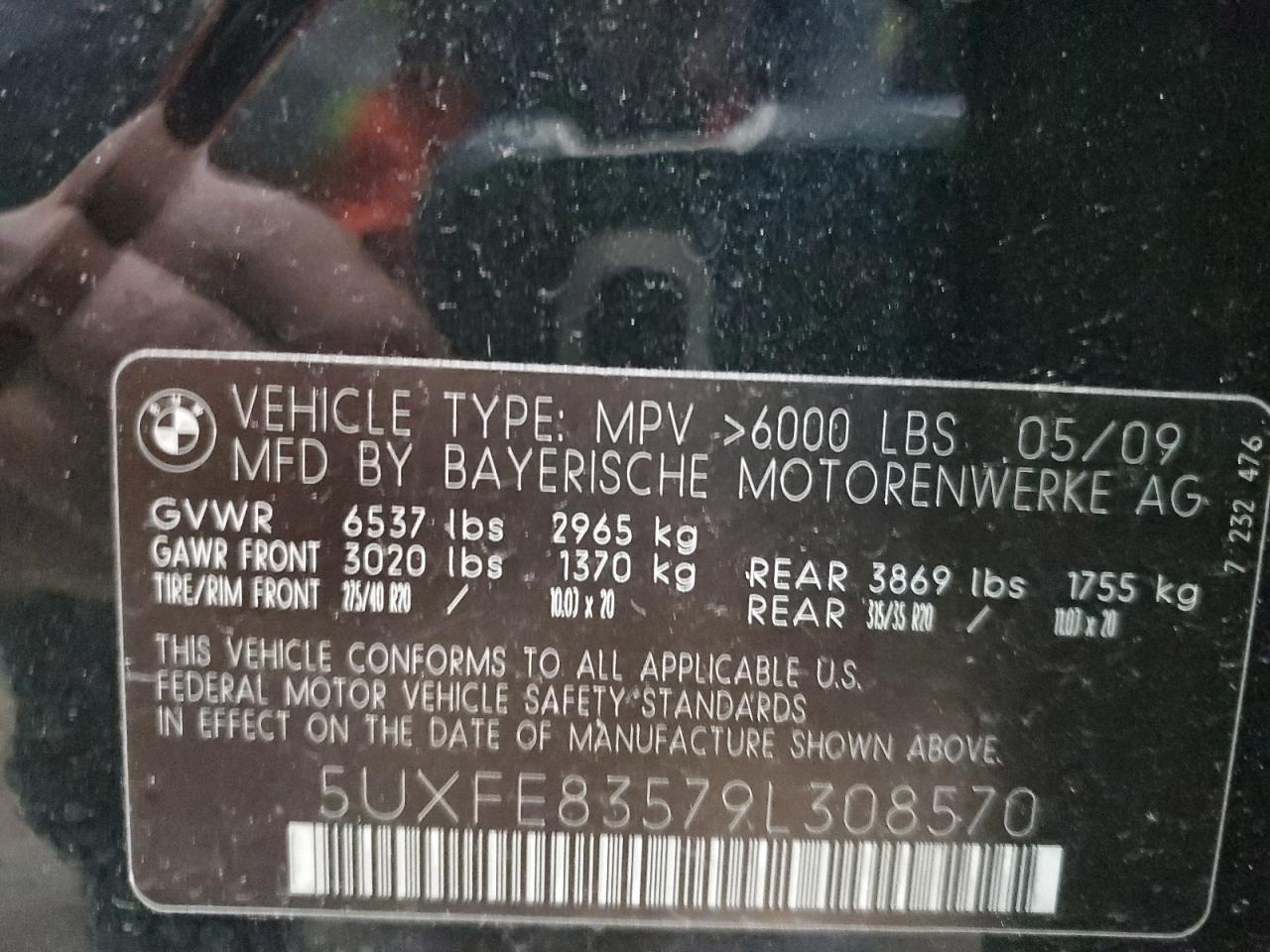 5UXFE83579L308570 2009 BMW X5 xDrive48I