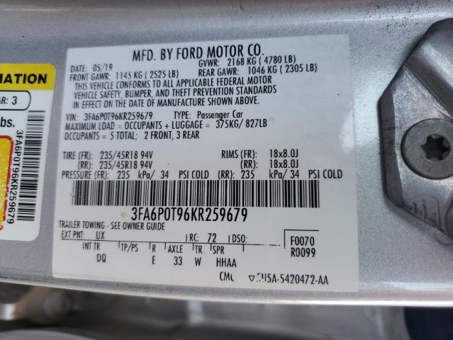 3FA6P0T96KR259679 | 2019 Ford fusion se