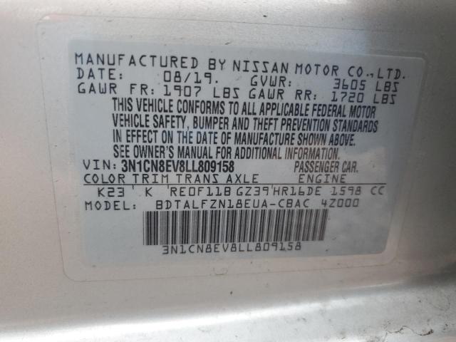 3N1CN8EV8LL809158 | 2020 NISSAN VERSA SV