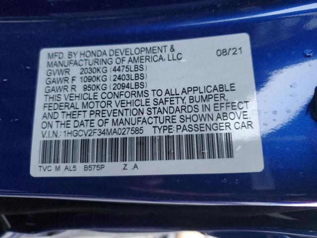 1HGCV2F34MA027585 | 2021 HONDA ACCORD SPO
