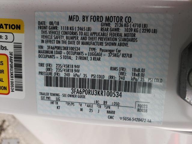 3FA6P0RU3KR100534 2019 FORD FUSION, photo no. 12