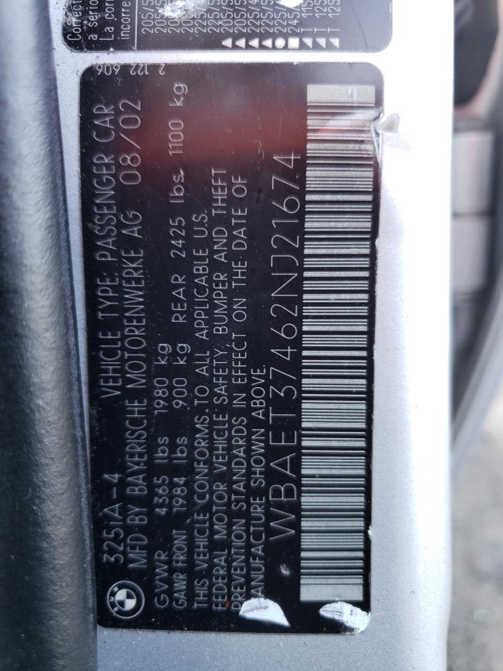 WBAET37462NJ21674 2002 BMW 325 I
