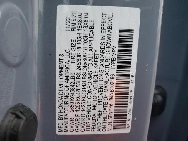 2022 HONDA PILOT TRAI 5FNYF6H84NB102196