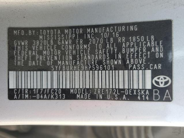 2017 TOYOTA COROLLA L - 5YFBURHE9HP596101
