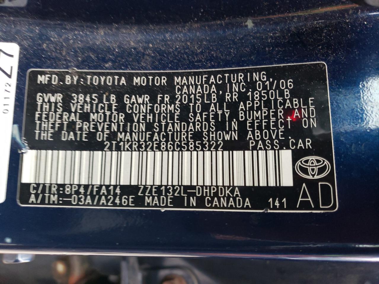 Lot #3034290143 2006 TOYOTA COROLLA MA