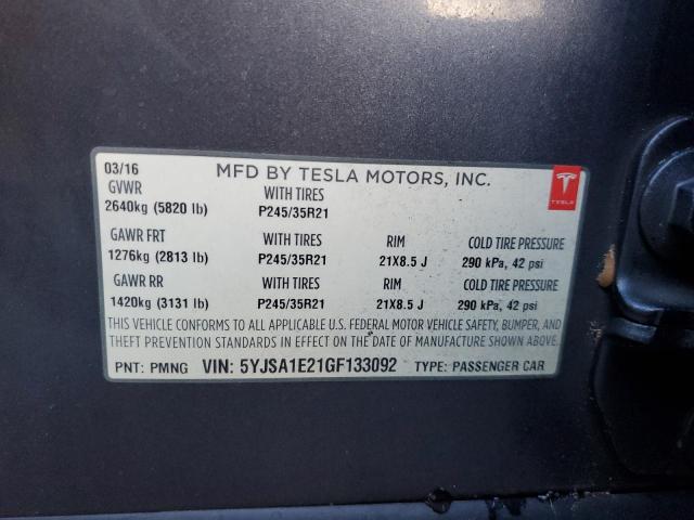 VIN 5YJSA1E21GF133092 2016 TESLA MODEL S no.12