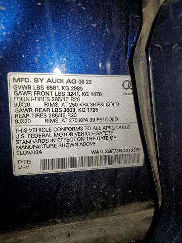 2022 AUDI Q7 PREMIUM WA1LXBF73ND019290