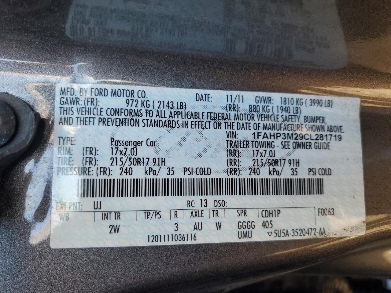 1FAHP3M29CL281719 - 2012 FORD FOCUS - #83232304