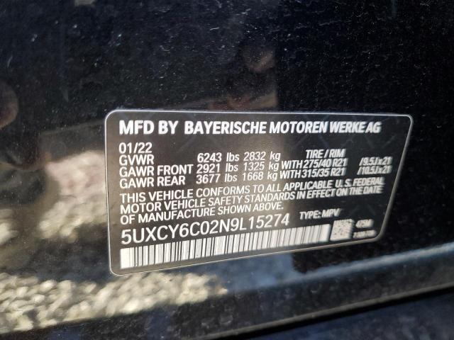 VIN 5UXCY6C02N9L15274 2022 BMW X6 no.12