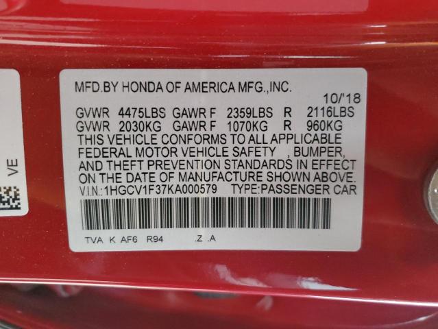 2019 HONDA ACCORD SPO - 1HGCV1F37KA000579