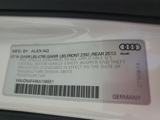 VIN WAUDNAF49KA108551 2019 AUDI A4 no.13