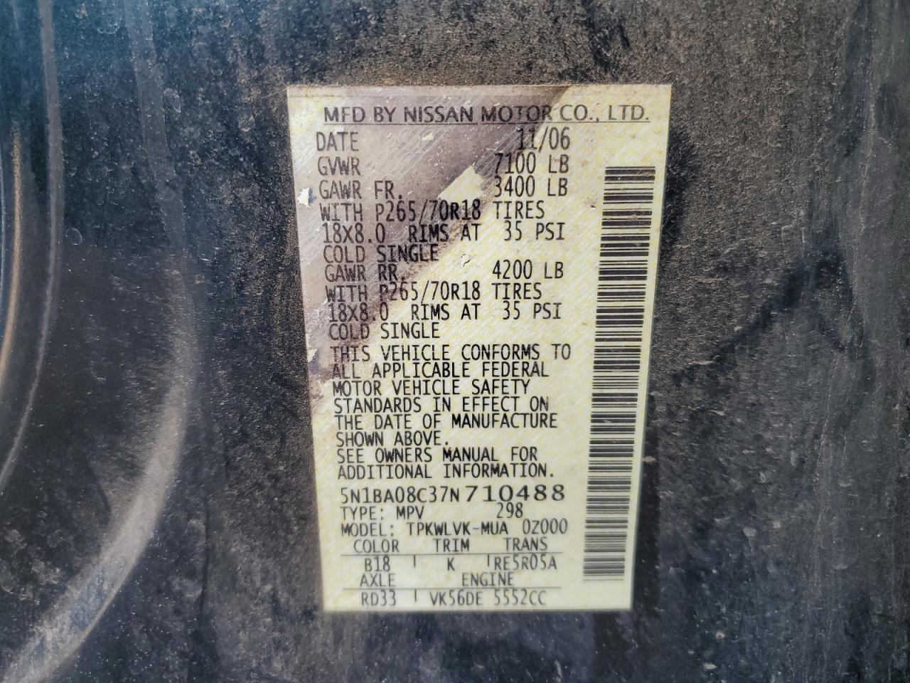 Lot #3291211954 2007 NISSAN ARMADA SE