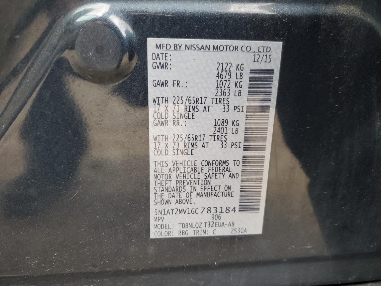 Lot #3029567104 2016 NISSAN ROGUE S